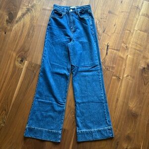 TRIARCHY Medium Wash High Rise Wode Leg Denim Jeans / Dark Blue Denim 26